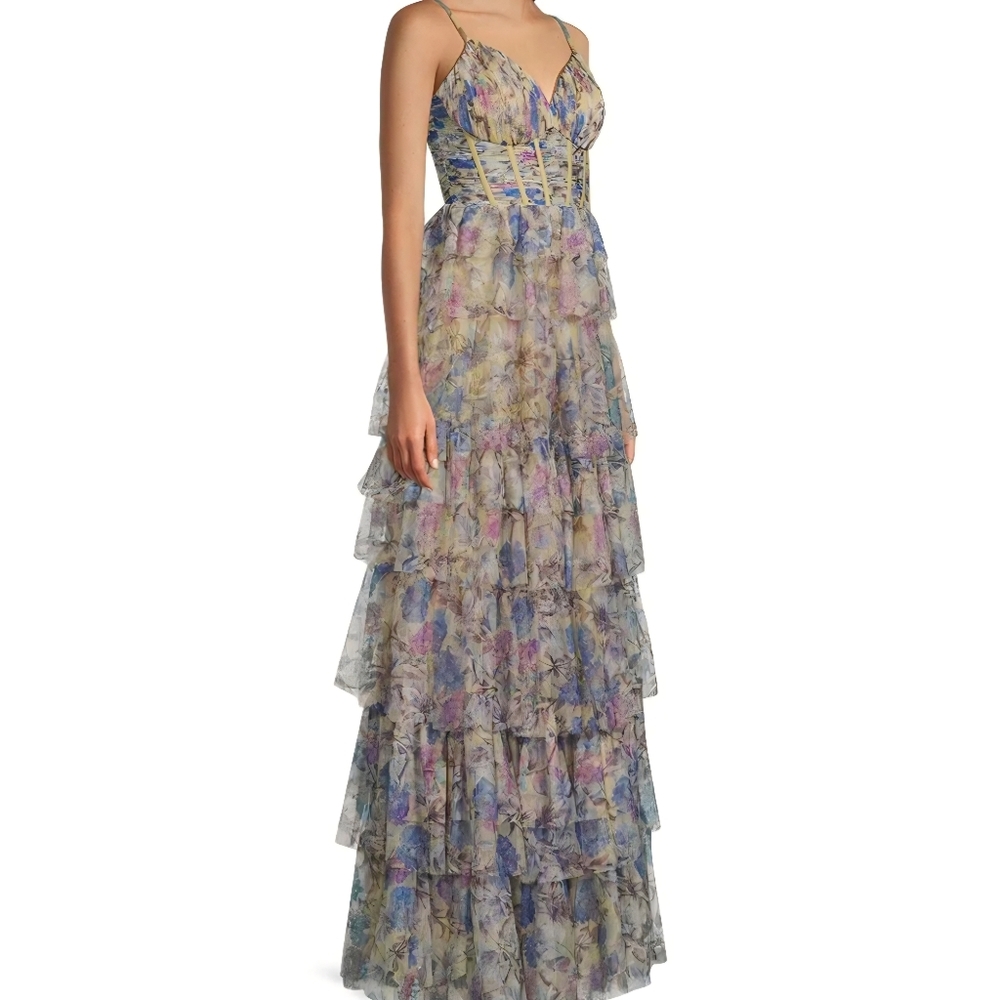 Blondie Nites Pastel Floral Dress in Lavender, Pink & Blue - Picture 4 of 8